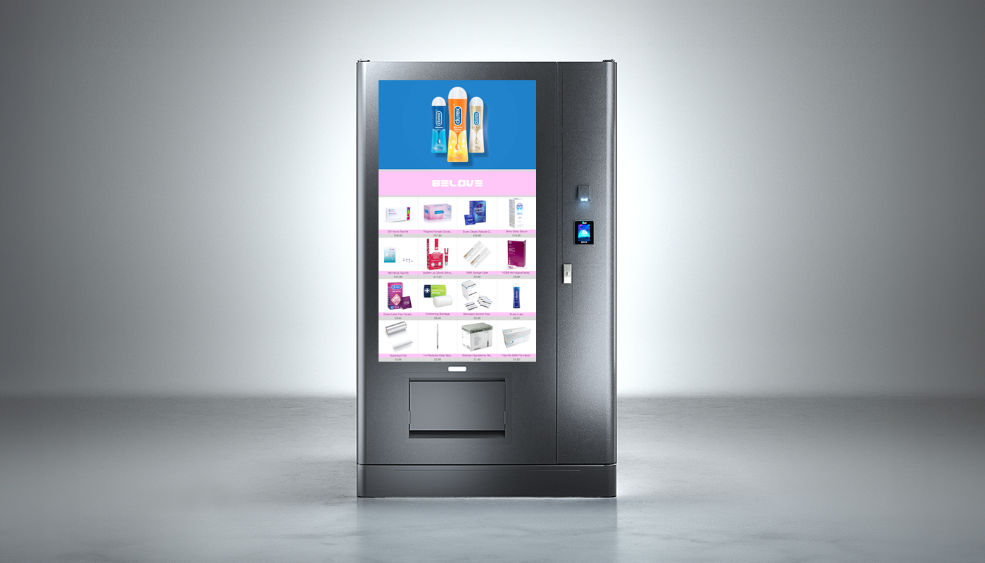Titan™ Secure Distribution Solution - Configured as a sexual health vending machine dispensing a range of healthcare products including syringes for drug users - Powered by Quros® Titan™ Secure Distribution Solution - Configured as a sexual health vending machine dispensing a range of healthcare products including syringes for drug users - Powered by Quros®